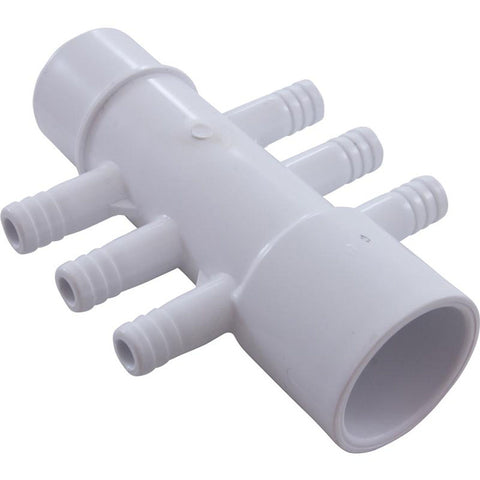 Air Manifold, 3/8" Barb, 6 Port, Flow Thru, 1" Slip x 1" Spigot